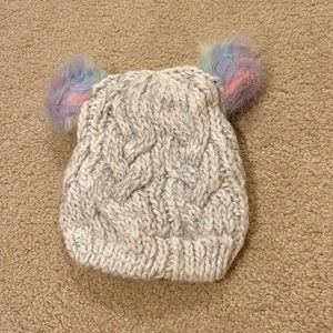 Toddler snow hat with rainbow Pom poms